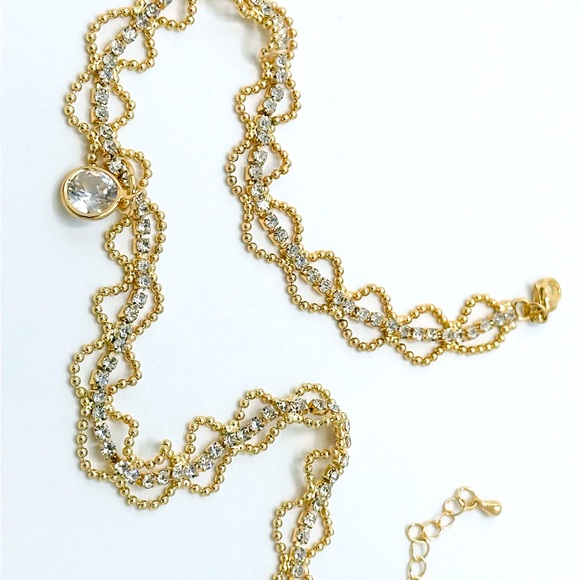 14KT Gold Plated Crystal Beaded Tennis Choker - Picture 3 of 11